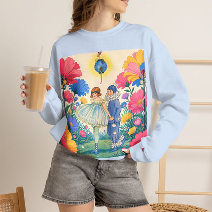 🌸🏮 The Lantern Garden Stroll Crewneck Sweatshirt – Art Deco Floral Whimsy