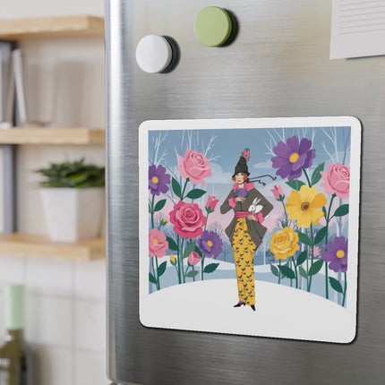 🐇🌸 The Lady With The White Rabbit Die-Cut Magnets – Art Deco Floral Whimsy