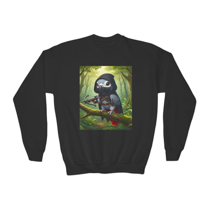 The African Grey Sentinel Youth Crewneck Sweatshirt – Wisdom, Courage & Woodland Adventure