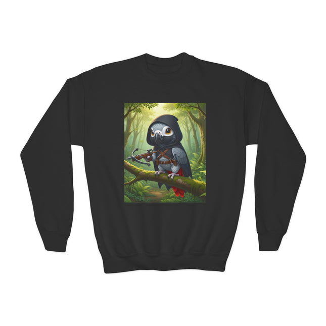 The African Grey Sentinel Youth Crewneck Sweatshirt – Wisdom, Courage & Woodland Adventure