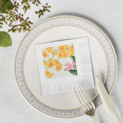 Golden Bow Orchid by Tanigami Kônan White Coined Napkins