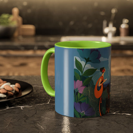 The Lady And The Sea Breeze Colorful Mugs – Art Deco Coastal Serenity