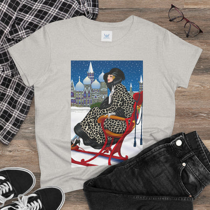 Elegant Winter Woman in Sleigh Women's Midweight Cotton Tee
