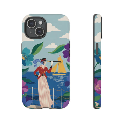 🌊🔭 The Lady Of The Seaside Lookout Phone Case – Art Deco Nautical Adventure