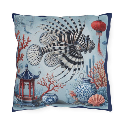 Lionfish & Lantern Outdoor Pillows – Mystical Ocean & Asian Harmony
