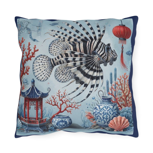 Lionfish & Lantern Outdoor Pillows – Mystical Ocean & Asian Harmony