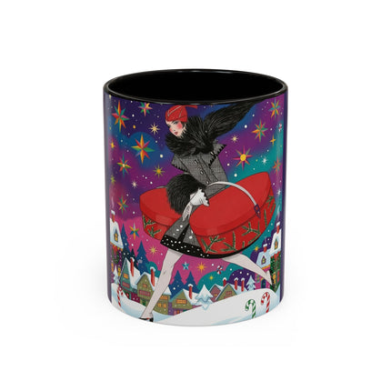 🎁✨ The Lady Of The Christmas Hatbox Colorful Mug – Art Deco Holiday Fantasy