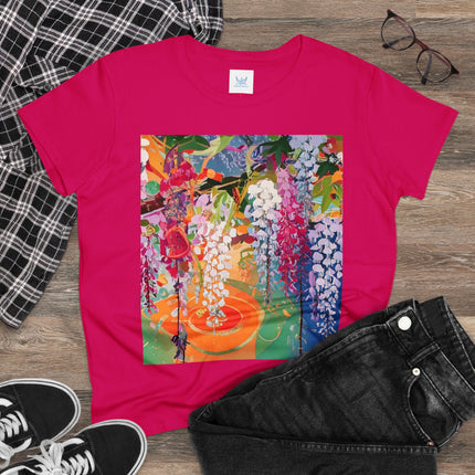 Women's Golden Wisteria Print Midweight Cotton Tee