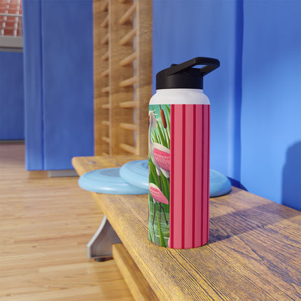 Geisha Kitten Strolls Among the Spoonbills Stainless Steel Water Bottle, Standard Lid