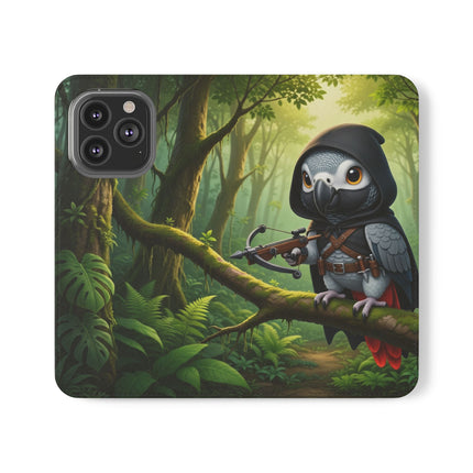 🪶🌲 The African Grey Sentinel Flip Case – Quiet Strength & Woodland Adventure