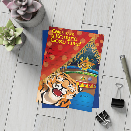 A Roaring Circus Adventure Party Invitation! Bundles of 10, 30, 50 Pieces Available (envelopes included)