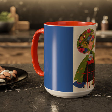 Lady with the Golden Fish Colorful Mugs – Whimsical Fashion & Playful Fantasy