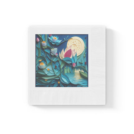 Ethereal Moonlit Lake White Coined Napkins