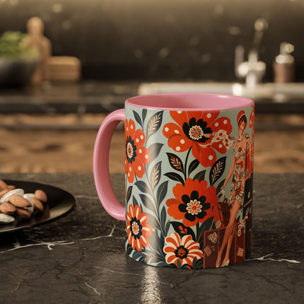 🧳🌼 The Grand Floral Voyage Colorful Mug – Art Deco Travel Elegance