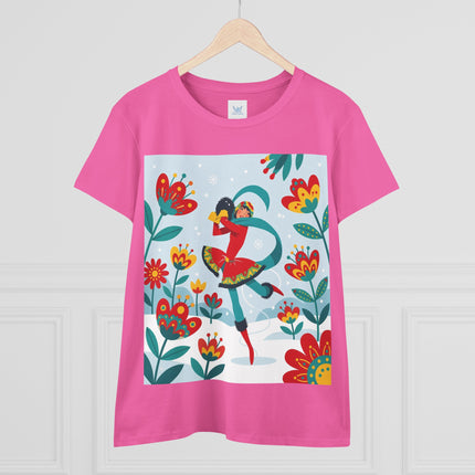 ⛸️🌺 The Winter Flower Skater Cotton Tee – Whimsical Winter Fashion