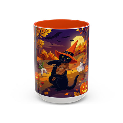 🐈‍⬛🎻 The Black Cat's Moonlit Melody Colorful Mug – Whimsical Halloween Music