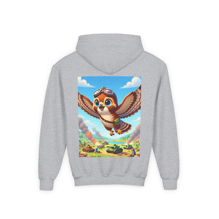 Red-Tailed Hawk in Battle Youth Hooded Sweatshirt – Flight, Courage & High-Flying Adventure