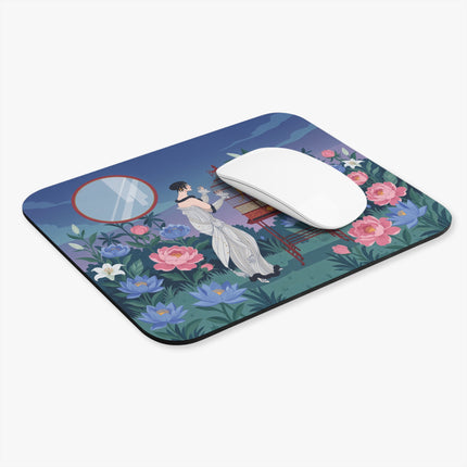🪞🕊️ The Lady And The Golden Bird Mouse Pad – Art Deco Garden Elegance