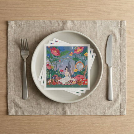 🌙🌺 The Lady Of The Midnight Garden Napkins – Art Deco Floral Reverie