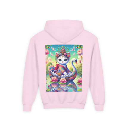 Geisha Kitten’s River Voyage Youth Hooded Sweatshirt – Adventure on a Whimsical River