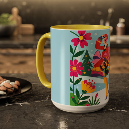 🌸🎄 Christmas In The Winter Garden Colorful Mug – Whimsical Holiday Fantasy