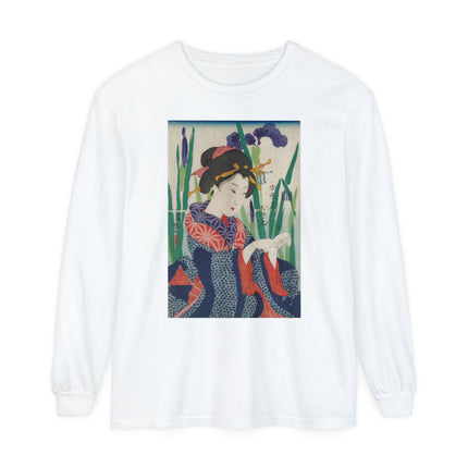 Woman with Origami Crane Garment-dyed Long Sleeve T-Shirt
