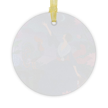 🌙🐓 The Lady And The Morning Song Glass Ornament – Art Deco Botanical Elegance