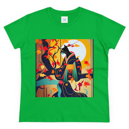 Black Cat in Kimono Women's Midweight Cotton Tee