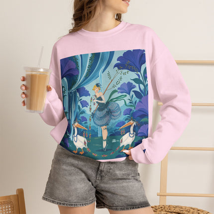 🪶🌺 The Pelican Garden Dance Crewneck Sweatshirt – Art Deco Botanical Whimsy