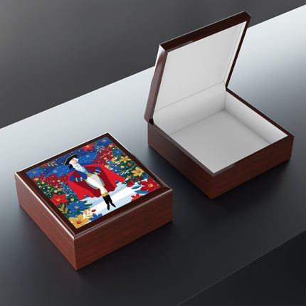 🎭❄️ The Christmas Masquerade Lady Jewelry Box – Art Deco Holiday Fantasy