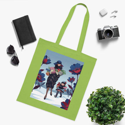 🎁🌺 The Christmas Gift Garden Stroll Cotton Tote Bag – Art Deco Holiday Elegance