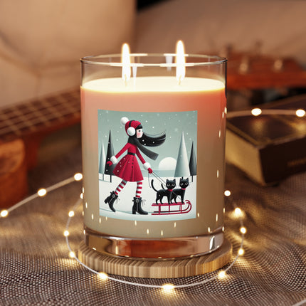 Red Sled & Curious Cats Scented Candle - Full Glass, 11oz