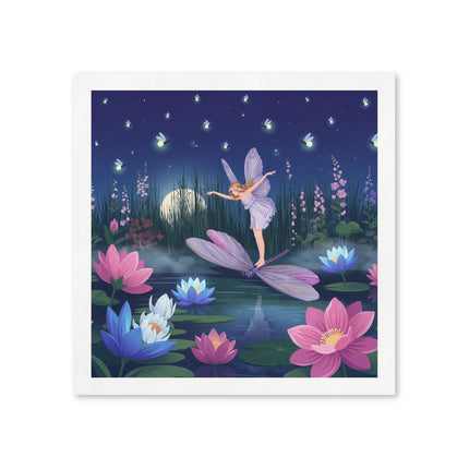 🧚🪷 The Firefly Fairy Lotus Garden Napkins – Art Deco Moonlit Fantasy