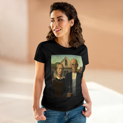 American Gothic by Grant Wood Women's Midweight Cotton Tee