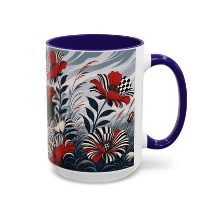 ☔🌹 The Scarlet Checkerboard Rainstorm Colorful Mug – Art Deco Floral Elegance