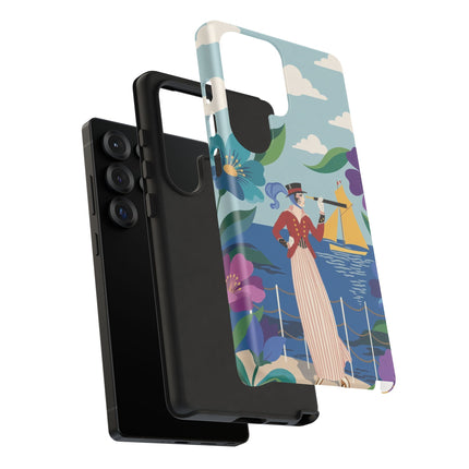 🌊🔭 The Lady Of The Seaside Lookout Phone Case – Art Deco Nautical Adventure
