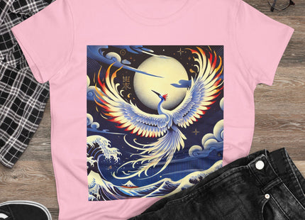 Majestic White Crane Women's Midweight Cotton Tee