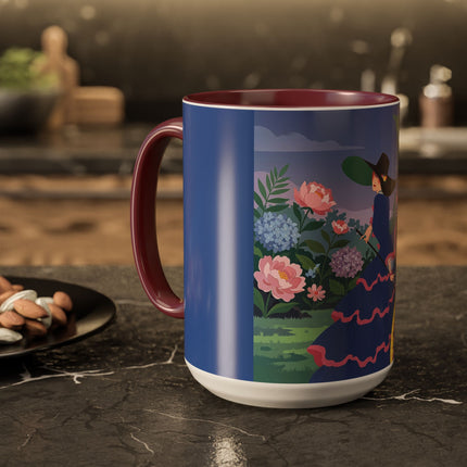 The Lady Of The Garden Stroll Colorful Mugs – Art Deco Botanical Elegance