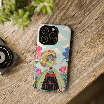 🌸🪞 The Floral Parasol Reflection Phone Case – Art Deco Garden Fantasy