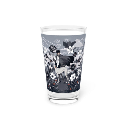 🖤🌸 The Greyhound Floral Promenade Pint Glass – Art Deco Monochrome Fashion
