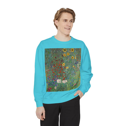 Farm Garden with Sunflowers by Gustav Klimt Unisex Garment-Dyed Sweatshirt