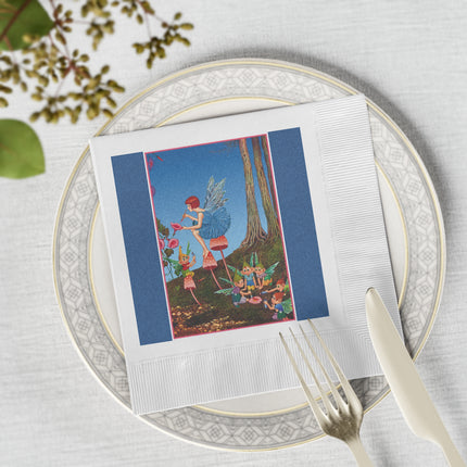 Periwinkle Painting the Petals by Ida Outhwaite White Coined Napkins