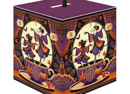 Theatrical Halloween Kabuki Mice on Teacup Light Cube Lamp