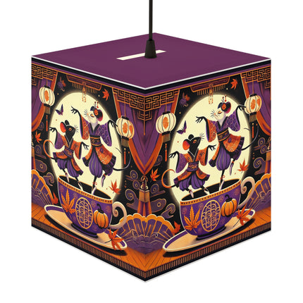 Theatrical Halloween Kabuki Mice on Teacup Light Cube Lamp