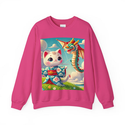 Geisha Kitten and the Dragon Kite Heavy Blend™ Crewneck Sweatshirt