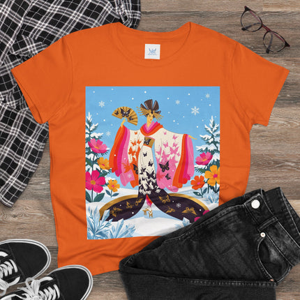 🦋❄️ Butterflies In The Snow Cotton Tee – Art Deco Japanese Floral Fantasy