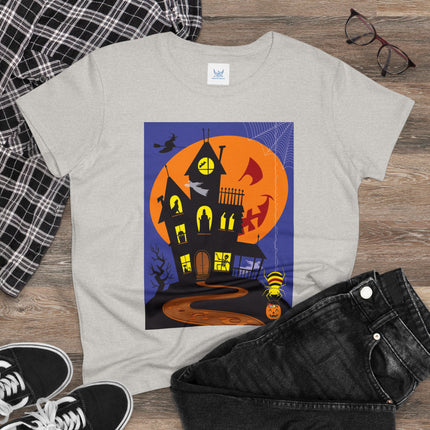 Halloween Night at the Haunted House Women's Midweight Cotton Tee