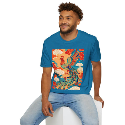 🐦🌞 The Celestial Phoenix Softstyle T-Shirt – Golden Clouds & Mythical Splendor