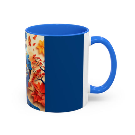 Blue Jay at an Autumn Tea Ceremony Colorful Mugs (11oz, 15oz)