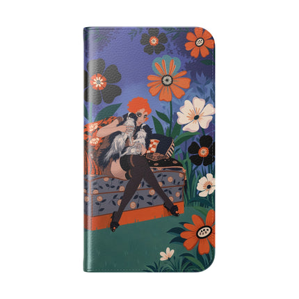 🌺🐈 The Lady Of The Midnight Garden Cat Flip Case – Art Deco Floral Fantasy